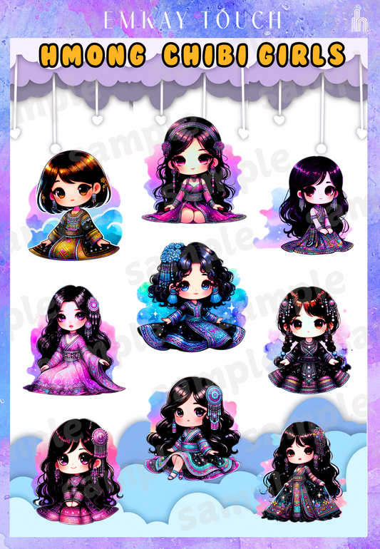 Hmong Chibi Girls Sticker Sheet